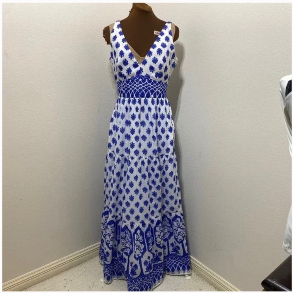 J Crew blue and white Santorini print maxi dress, Size 2